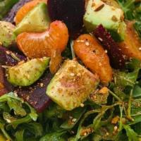 Baby Lettuce Salad · roasted beets, avocado, mandarins, citrus-balsamic vinaigrette, almond dukkah
