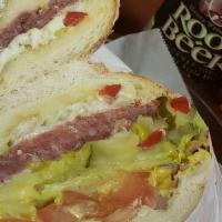 Salami Ultimate Sandwich Combo · With avocado, Swiss cheese, mayonnaise, mustard, lettuce, tomatoes, onions and pickles.