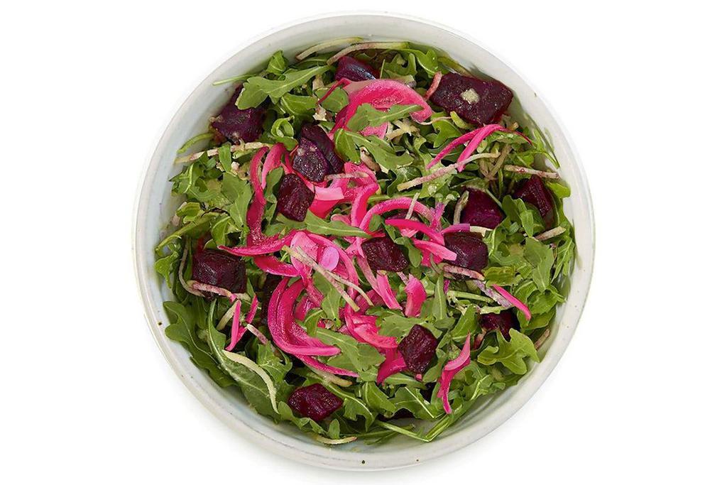 Roasted Beet Salad  · Perfectly roasted beets mixed with seasonal arugula, radish, sweet pickled onions and creamy dressing made with Miyoko’s vegan chive cheese. Dairy free and full of flavor. . All of our products are organic, gluten-free, dairy-free, and non-GMO..  . INGREDIENTS. Roasted Beet* (Beet*, Extra Virgin Olive Oil*, Himalayan Pink Salt), Arugula* or Lettuce* (when seasonally available), Radish*, Pickled Sweet Onion* (Onion*, Apple Cider Vinegar*, Coconut Sugar*, Beet Juice*, Himalayan Pink Salt) . DRESSING INGREDIENTS: . Extra Virgin Olive Oil*, Apple Cider Vinegar*, Chive Vegan Cheese* (Cashew*, Filtered Water, Coconut Oil*, Chive*, Rice Miso* [Rice*, Water, Salt, Alcohol, Koji Culture], Sea Salt, Nutritional Yeast, Cultures), Himalayan Pink Salt, Mustard Powder* . CONTAINS: . Cashew, Coconut. * ORGANIC