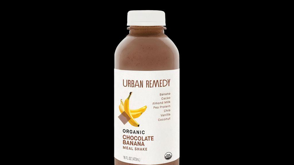 Chocolate Banana 16 Oz · One of our most popular protein blends, Chocolate Banana is packed with plant-based nutrition. Blended with an irresistible mix of bananas, raw cacao, almond milk, Stevia, chocolate protein, and maca root, Chocolate Banana is sweet enough to be dessert and hearty enough to be a meal on-the-go. You’ve officially been introduced to your new craving, and your kids’ new favorite snack.. All of our products are organic, gluten-free, dairy-free, and non-GMO.. Nutrition:. INGREDIENTS:. Almond Milk* (Filtered Water, Almond*, Vanilla Extract*, Himalayan Pink Salt), Banana*, Chia Gel* (Filtered Water, Chia Seed*), Chocolate Protein Blend* (Pea Protein*, Hemp Protein*, Goji Berry*, Cocoa*, Chocolate Flavor*, Guar Gum*, Sea Salt, Stevia Extract*, Whole Ground Coconut*), Cacao Powder*, Maca Root Powder*. CONTAINS:. Almond, Coconut. * ORGANIC.