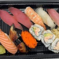 Regular Sushi · Assortment of tuna, yellowtail, shrimp, white fish, salmon, eel, and smelt roe nigiri. 3 pie...