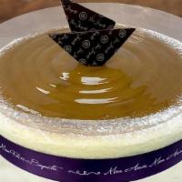 Souffle Cheesecake · Souffle cheesecake on a thin layer of vanilla sponge finished with a lightly sweetened glaze...