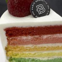 Rainbow Cake Piece · Contains: Coconut, Egg, Milk, Soy, Wheat