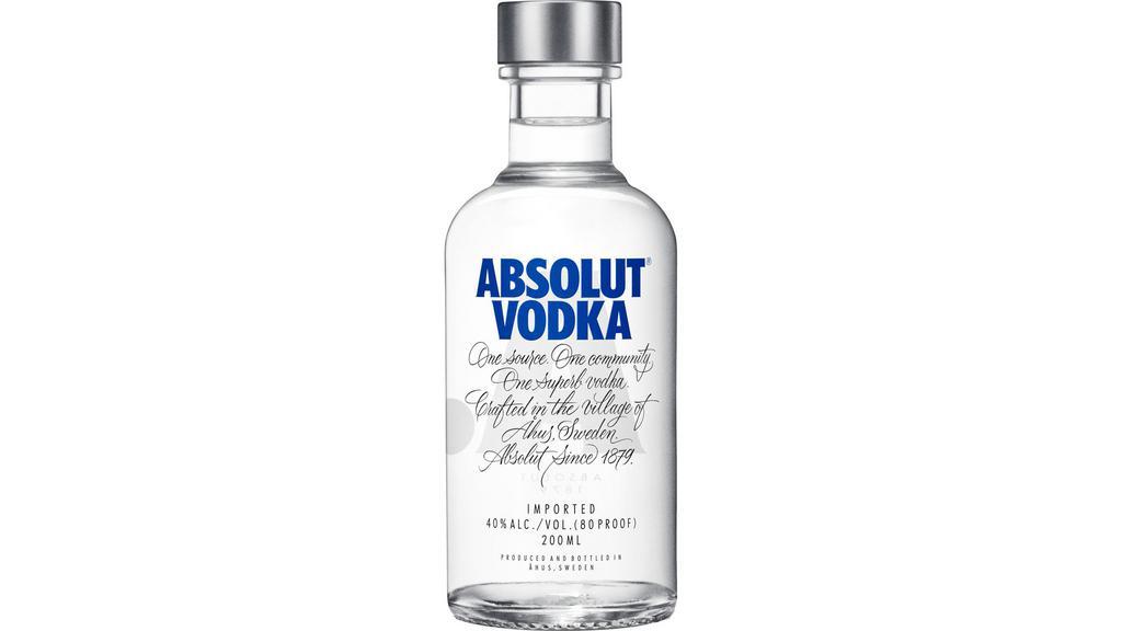 Absolut (200 ml) · Enjoy your favorite vodka drinks with Absolut vodka. This all-natural spirit has no added sugar, so it is a great choice for a low-calorie cocktail. Absolut distills its vodka an infinite number of times to remove impurities and create the taste you love.