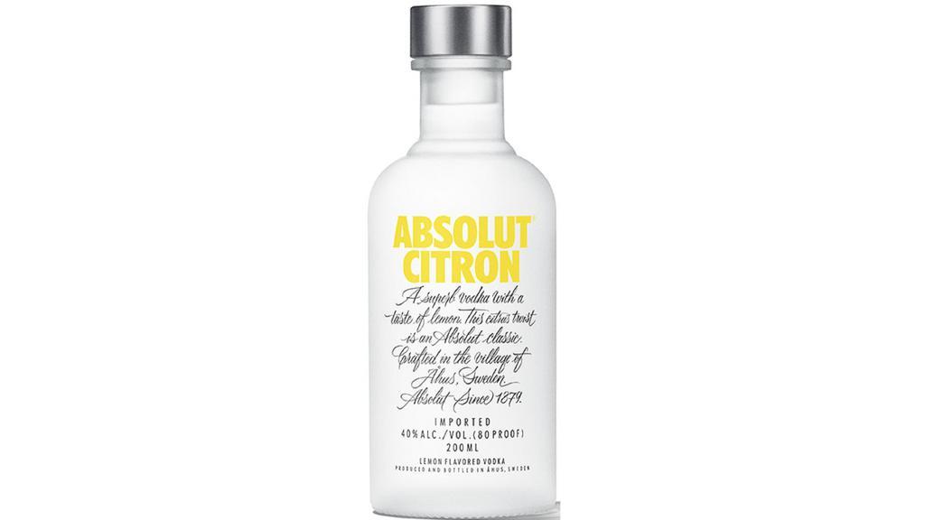 Absolut Citron (200 ml) · Now, was it that Absolut Citron inspired the creation of the Cosmopolitan, one of the world's best known modern cocktails, that brought it fame? Absolut Citron is an all-natural vodka with a twist of lemon. Crisp and tangy with no added sugar. Launched in 1988, Absolut Citron is made exclusively from natural ingredients, containing no added sugar. Citron is one of our most mixable flavored vodkas, able to enhance a wide selection of drinks but also works brilliantly neat or on the rocks with its smooth fresh fruity lemon and lime character.