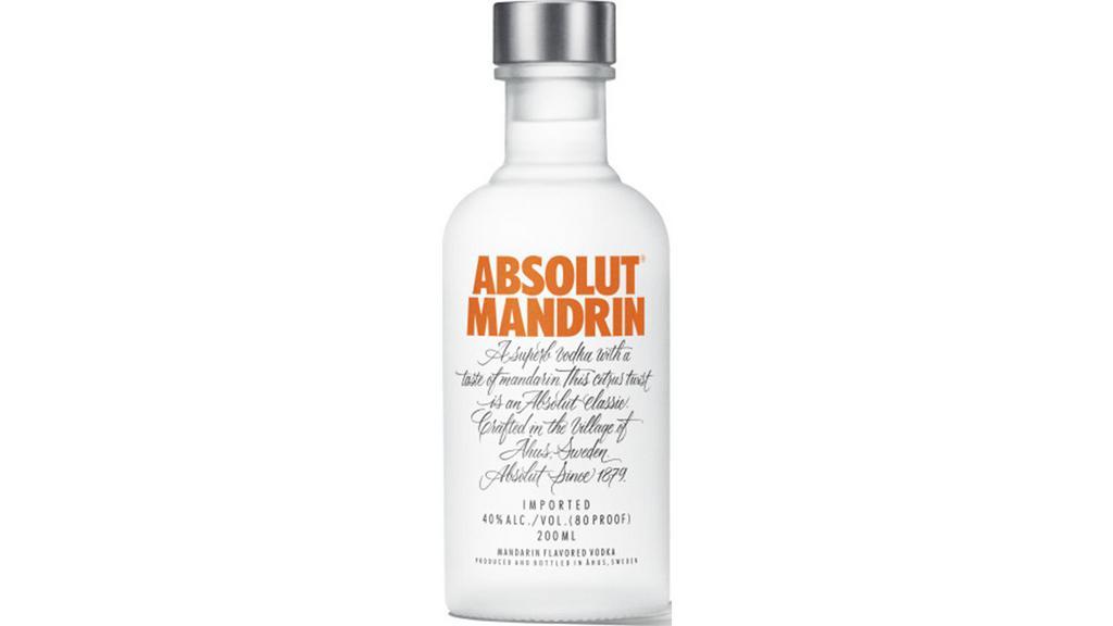 Absolut Mandarin (200 ml) · Absolut Mandrin is made from all-natural ingredients to allow its winter wheat and citrus-forward flavors to shine. Absolut's orange-flavored vodka boasts a complex-yet-smooth taste with hints of orange peel that is perfect for mixing fruity vodka drinks.