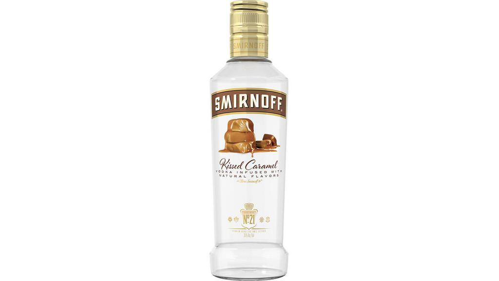 Smirnoff Kissed Caramel (750 ml) · Smirnoff Kissed Caramel is a delectable addition to your bar. Infused with the taste of homemade caramel with a hint of salt, this spirit provides a sweet and indulgent flavor to elevate any cocktail. Pairs best with coffee, root beer, or ginger ale. Smirnoff Kissed Caramel is Kosher Certified and gluten free.