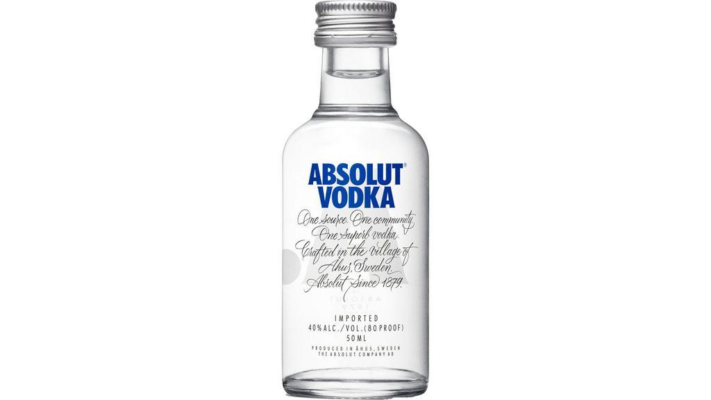 Absolut (50 Ml) · Enjoy your favorite vodka drinks with Absolut vodka. This all-natural spirit has no added sugar, so it is a great choice for a low-calorie cocktail. Absolut distills its vodka an infinite number of times to remove impurities and create the taste you love.