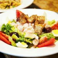 SHRIMP LOUIE · Romaine lettuce, bay shrimp, tomato, olives, egg, croutons, thousand island dressing