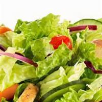 Garden Salad · Vegetarian. Romaine lettuce, croutons, cucumber, and tomato, choice of dressing.