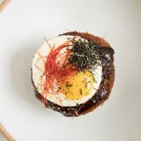 Loco Moco · fried wagyu beef cutlet, kimchi, bell pepper, egg, rice, gravy.