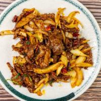 Mongolian Beef With Onions & Hot Pepper · Spicy.
