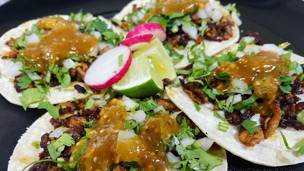 TACOS · CHOICE OF MEAT,ONIONS,CILANTRO AND SALSA