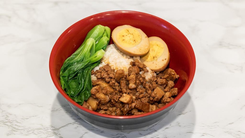Braised Pork Over Rice / 滷⾁飯 · w/ Braised Egg & Taiwanese Kimchi
