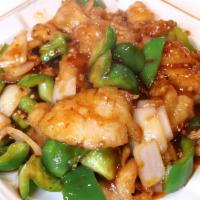 43. 豆瓣魚片 - Sliced Deep Fried Fish with Hot Bean Sauce (No Fried) · Hot and spicy.