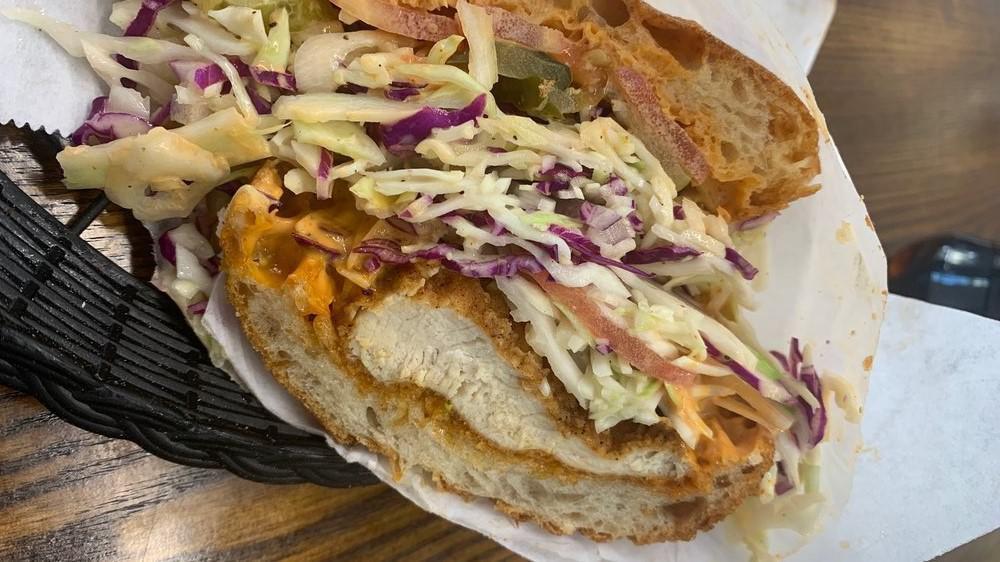 OPA Fried Chicken · Fried Chicken Breast, Chipotle Mayo, Opa Slaw, Pickles, and Tomatoes