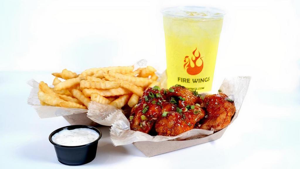 8 Pc Combo · Comes with choice of 2 flavors, seasoned fries, 1 dip and a drink