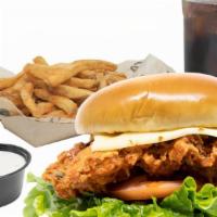 Buffalo Sandwich Combo · Comes with seasoned fries, 1 dip, and a 24oz fountain drink. Breaded chicken thigh with mayo...
