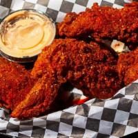 Wings · 3 large wings per order, Chubbys sauce and pickles