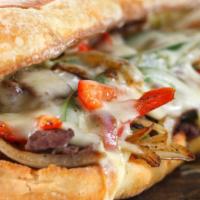 Roasted Pepper Philly Steak · Roasted Pepper Philly Steak sandwich, fresh grilled onions, bell peppers, and your choice of...