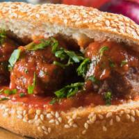 Wild Meatball Sandwich · Meatballs, marinara sauce, and melted cheese.