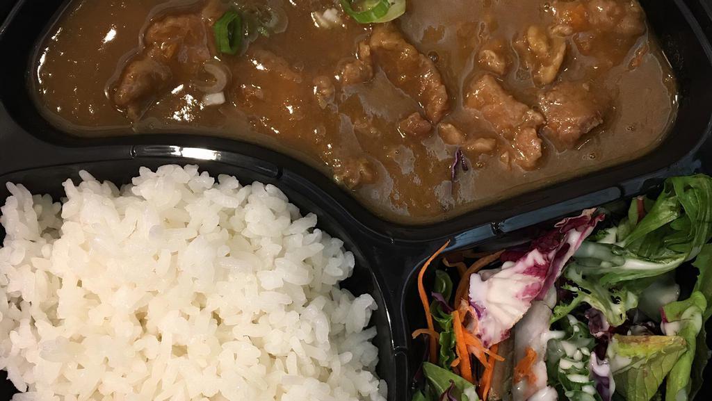 Beef curry rice bowl · Come with mix green salad,rice,