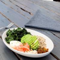 Southern Quinoa Bowl  · Spicy. Soft-boiled organic egg, black bean, quinoa (red & gold), green bell pepper, tomato, ...