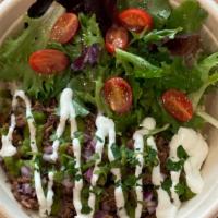 Barbacoa  · Brown Rice, Slow Cooked Beef, Monterey Jack, Red Onions, Tomato, Cilantro, Spring Mix Salad,...