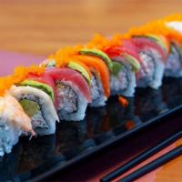 46. Rainbow Roll · California roll, this time wrapped in tuna, salmon, tai, shrimp and avocado eight pieces.