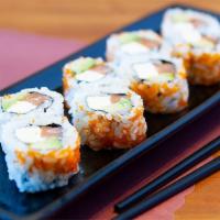 37. Philly Roll · Smoked salmon, Philadelphia cream cheese, buttery avocado al rolled in semi-sweet sushi rice...
