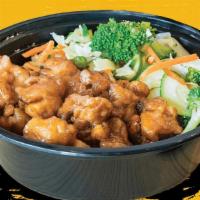 Orange Chicken Bowl · Orange doesn’t rhyme with anything, but it’s delicious! Big pieces of chicken in sweet orang...