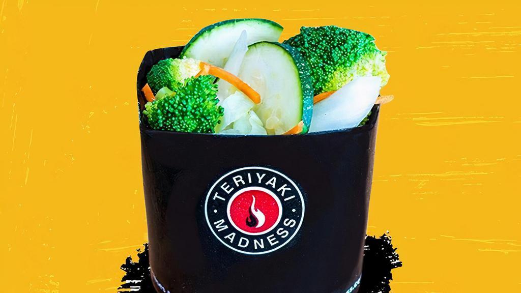 Side Stir-Fried Veggies · A delicious, fresh blend of cabbage, broccoli, zucchini, onions and carrots stir-fried in our house-made stir-fry sauce. Also available steamed.