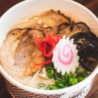 M01. Original Tonkotsu Ramen · The original tonkotsu soup is made from simmered pork marrow and pork bone. The white soup i...