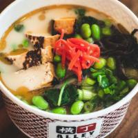 M04. Kale Vegan Ramen · Ramen made with kale in a savory Japanese vegetable soup stock with grilled tofu, bean sprou...