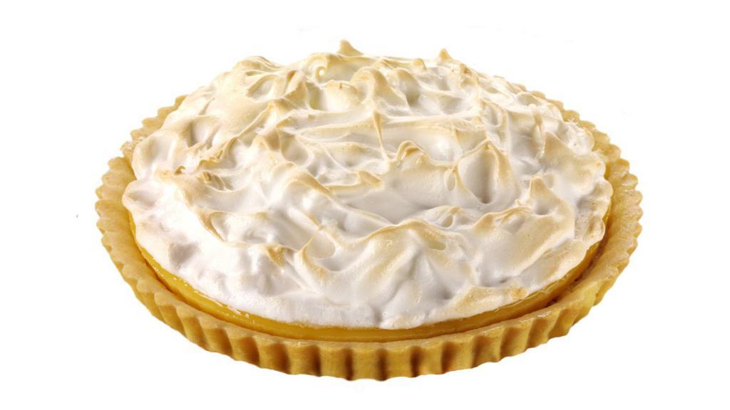 Lemon Meringue Tart · Butterfly short dough tart shell filled with fresh lemon curd, topped with a swirl of baked meringue and sugar.