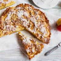 Apple & Almond Tart  · Fresh butterfly short dough tart filled with frangipane and sliced apples baked till tender ...