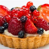 Assorted Fresh Fruit Tart · Fresh butterfly short dough tart filled with creme patissiere and seasonal fresh fruits whic...