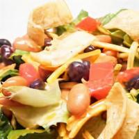 Tex-Mex Salad · Choice of greens, corn, tomato, jalapenos, black beans, peppers, tossed with your choice of ...