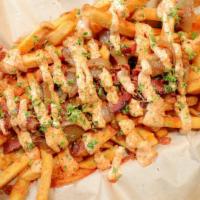 The Original Osito Fries · Mozzy or cheddar mix of melted cheese, grilled onions, chipotle aioli, applewood smoked baco...
