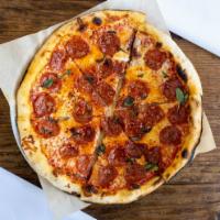 Pepperoni Pizza · Organic dough, hobb’s pepperoni, tomato sauce, mozzarella, oregano