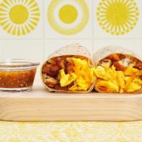 Basic Breakfast Burrito · Breakfast burrito with scrambled eggs, potatoes and melted cheese.
