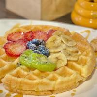 Waffle with Fruits and Honey   · Gluten Free Waffle with assorted fruits and side of yogurt and granola 

**granola not glute...