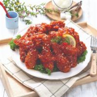 Crispy Yang-Nyum Chicken · Mild or spicy. Crispy fried chicken with sweet and spicy sauce.