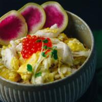 Crab Don · Colossal lump crabmeat fried rice with double eggs topped with inkura served with a side of ...