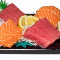 Combo Sashimi · 16pcs of tuna & salmon sashimi comes w/ miso soup, rice