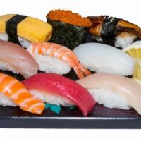 Yo Nigiri Combo · Miso soup & 9pcs of nigiri (tuna, salmon, hamachi, white tuna, ebi, tamago, unagi, ika, tobi...