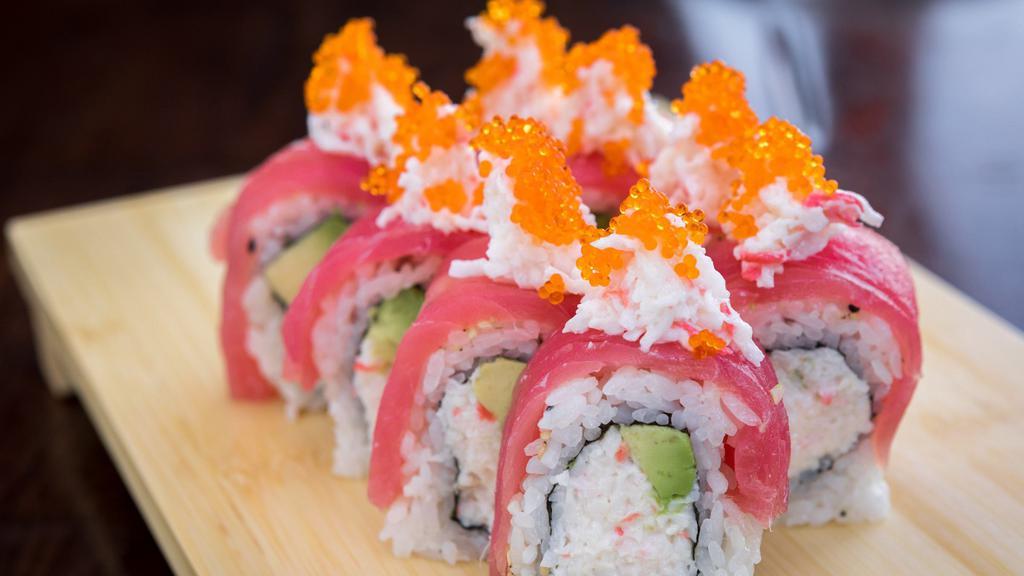 Golden Gate · CA roll - topped with tuna, crab, tobiko