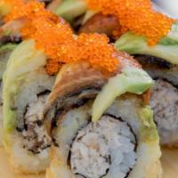 Air Force · Deep fried yellowtail roll with unagi, avocado, tobiko  topped with unagi sauce
