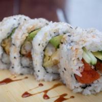 Godzilla · Deep fried shrimp, spicy tuna, cucumber, cream cheese