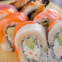 Rainbow · CA roll topped w/ tuna, salmon, yellowtail, ebi, unagi